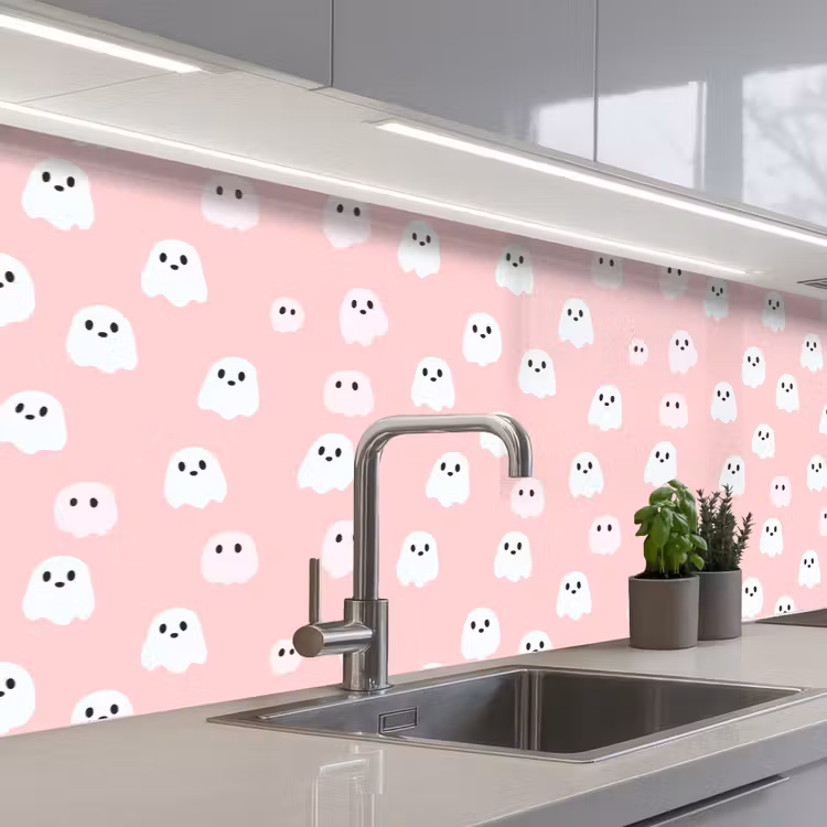 Spookjes - Patroon - Roze keuken achterwand 2 middel 871 -3d_schuin