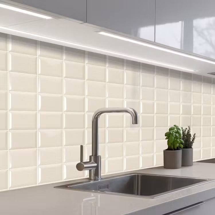 Vierkant - Tegels - Glans - Beige keuken achterwand 2 middel 871 -3d_schuin
