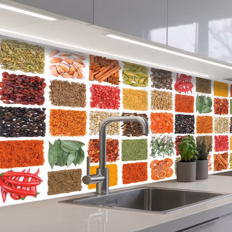 Vierkanten - Specerijen - Kruiden - Grafisch keuken achterwand 2 middel -3d_schuin