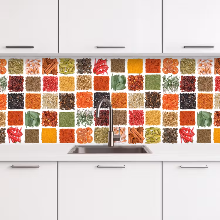 Vierkanten - Specerijen - Kruiden - Grafisch keuken achterwand 2 middel -3d