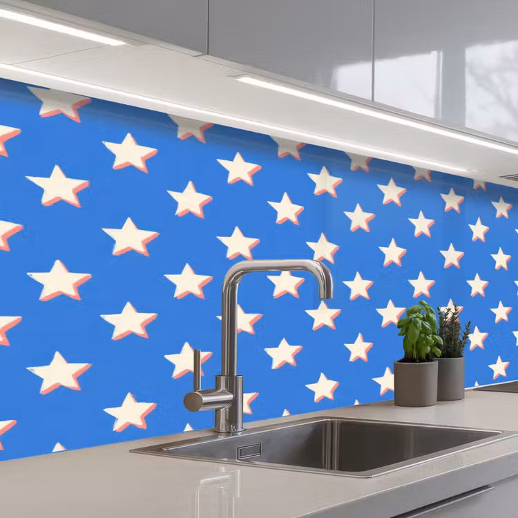 Sterren - Patroon - Blauw keuken achterwand 2 middel 871 -3d_schuin