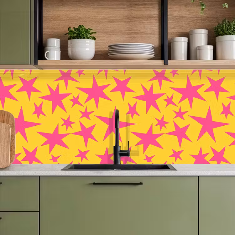 Sterren - Patroon - Roze - Geel keuken achterwand 2 middel 871 -sfeer3
