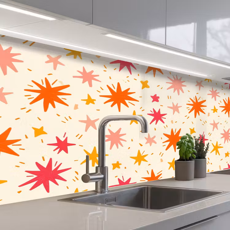 Sterren - Speels - Kleurrijk keuken achterwand 2 middel 871 -3d_schuin
