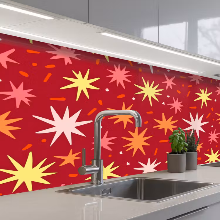 Sterren - Speels - Rood keuken achterwand 2 middel 871 -3d_schuin