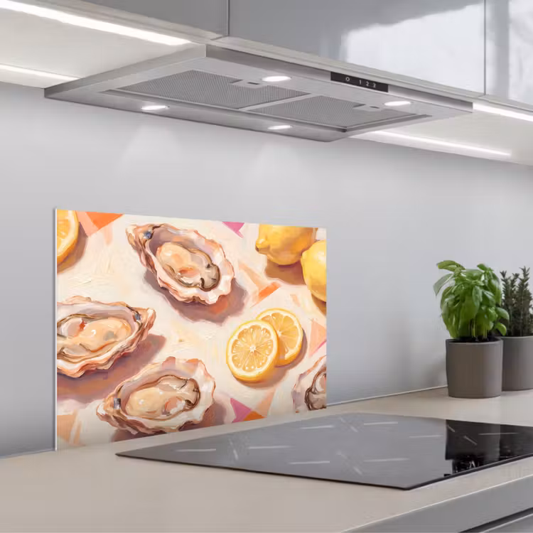 Stilleven - Citroenen - Oesters - Abstract - Oranje keuken achterwand spatscherm klein -3d_schuin