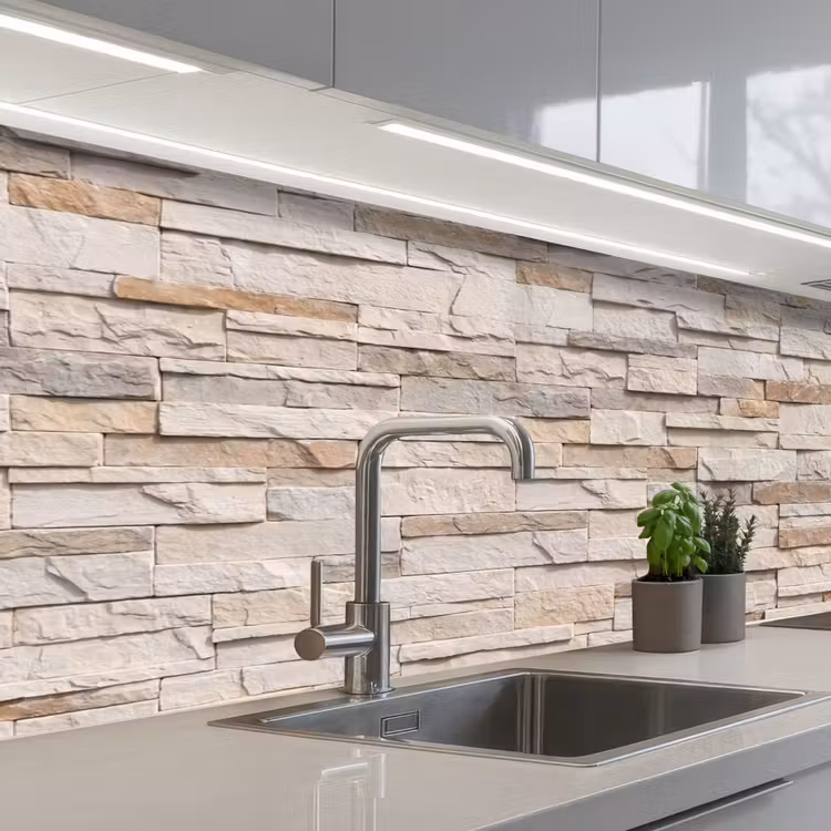 Steen - Muur - Textuur - Rustiek - Beige keuken achterwand 2 middel -3d_schuin