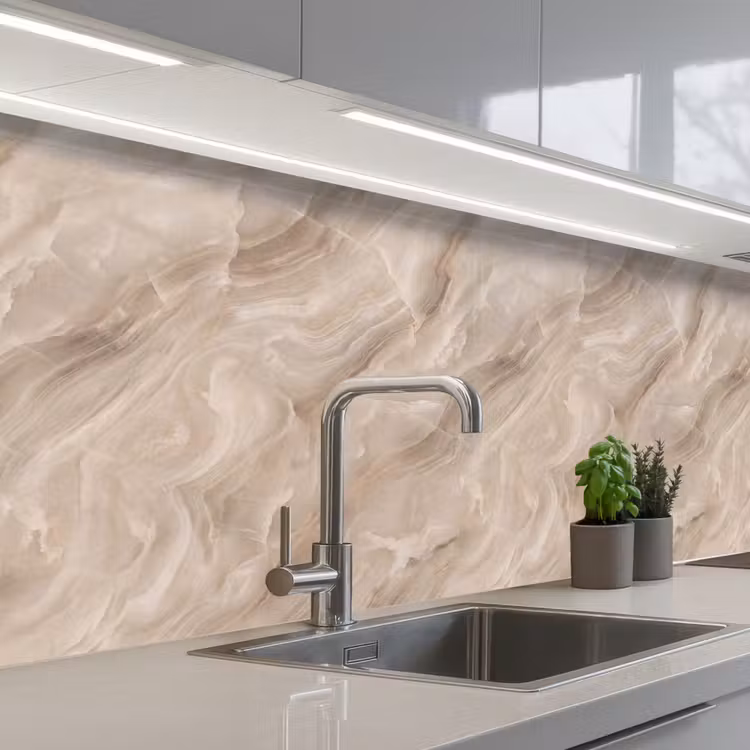 Steen - Golvend - Abstract - Beige keuken achterwand 2 middel -3d_schuin