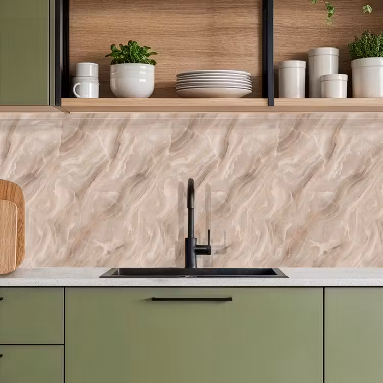 Steen - Golvend - Abstract - Beige keuken achterwand 2 middel -sfeer3