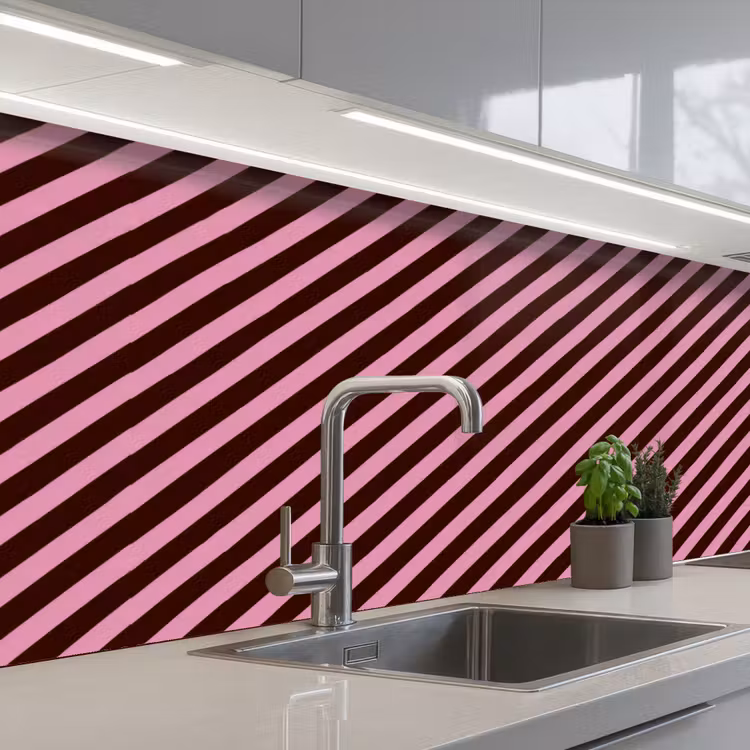 Strepen - Roze - Bruin keuken achterwand 2 middel 871 -3d_schuin