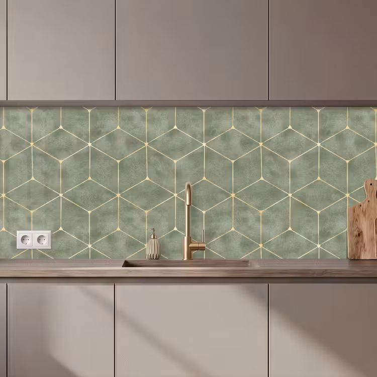 Subtiel - Geometrisch - Goud - Groen keuken achterwand 2 middel 871 zz_3dshopping