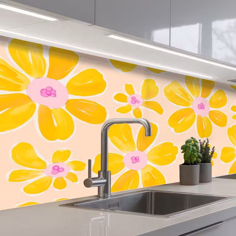 Zomers - Bloemen - Geel keuken achterwand 2 middel 871 -3d_schuin