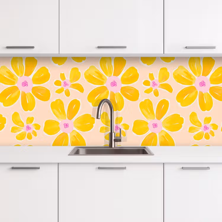 Zomers - Bloemen - Geel keuken achterwand 2 middel 871 -3d