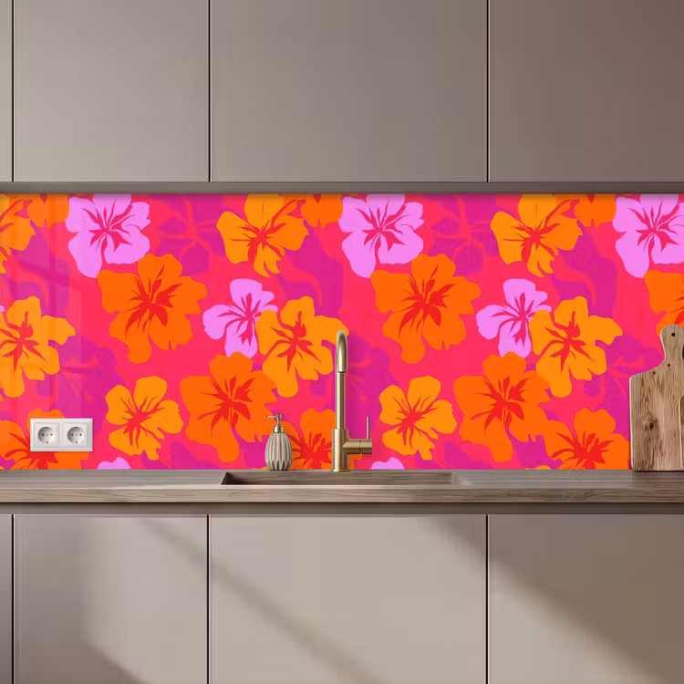 Zomers - Hibiscus - Kleurrijk keuken achterwand 2 middel 871 zz_3dshopping