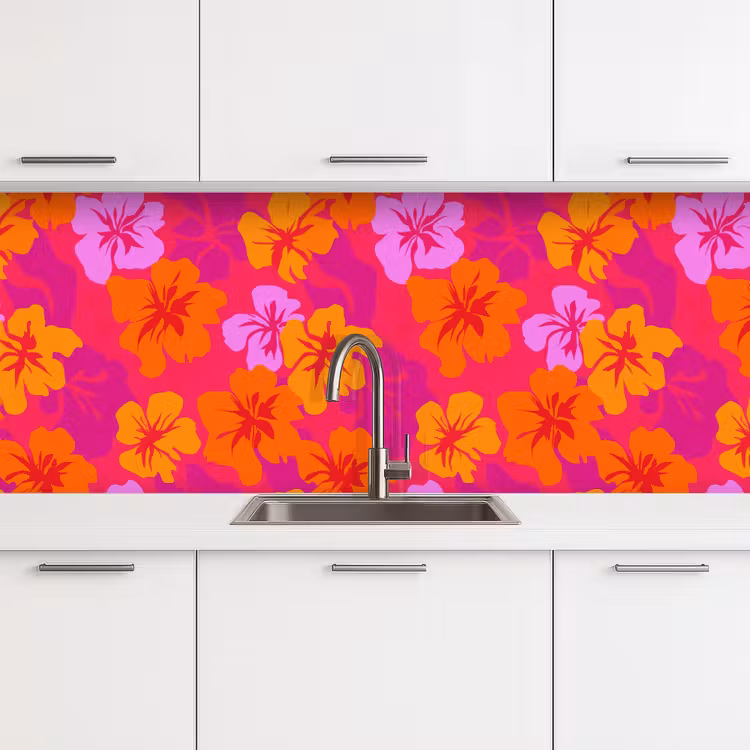 Zomers - Hibiscus - Kleurrijk keuken achterwand 2 middel 871 -3d