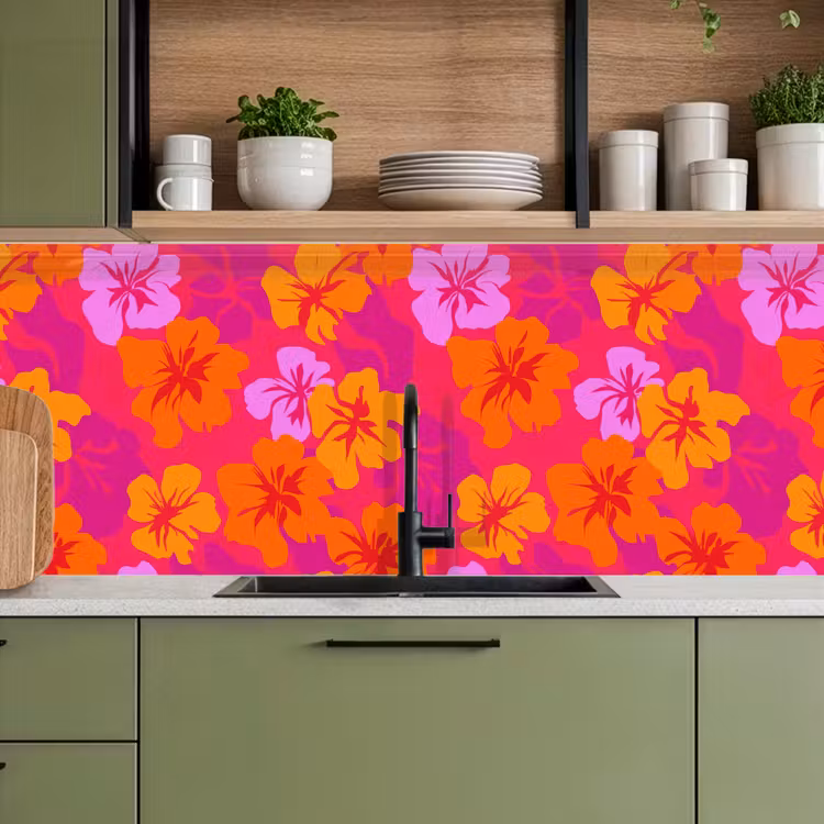 Zomers - Hibiscus - Kleurrijk keuken achterwand 2 middel 871 -sfeer3