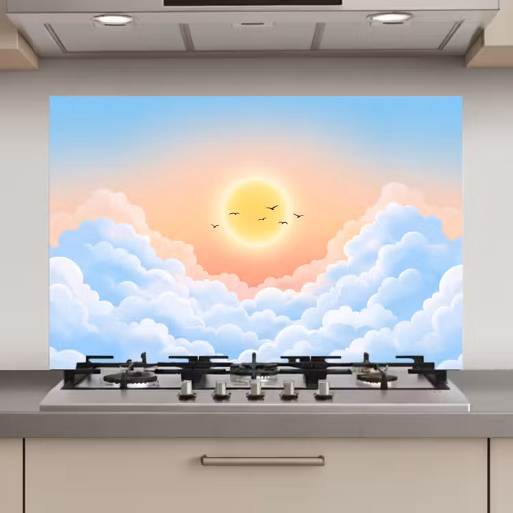 Zon - Vogels - Lucht - Natuur - Geel keuken achterwand spatscherm klein -3d_website