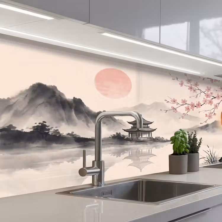 Zon - Japans - Traditioneel keuken achterwand 2 middel -3d_schuin
