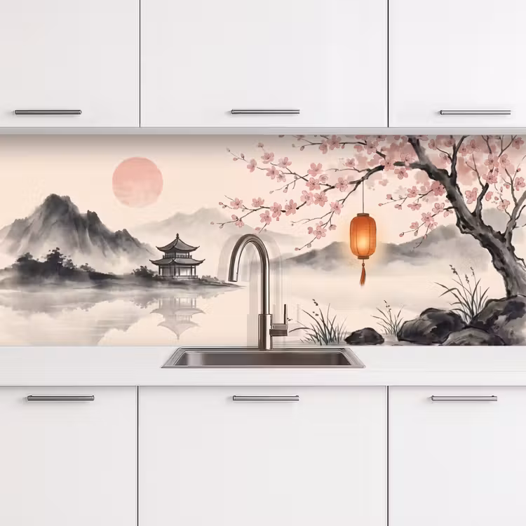 Zon - Japans - Traditioneel keuken achterwand 2 middel -3d