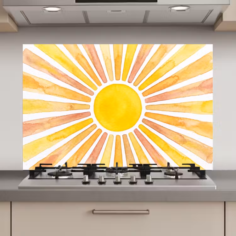 Zon - Stralen - Aquarel - Geel - Abstract keuken achterwand spatscherm klein -3d_website