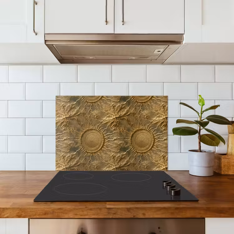 Zon - Reliëf - Antiek - Goud keuken achterwand spatscherm klein 900 -sfeer2