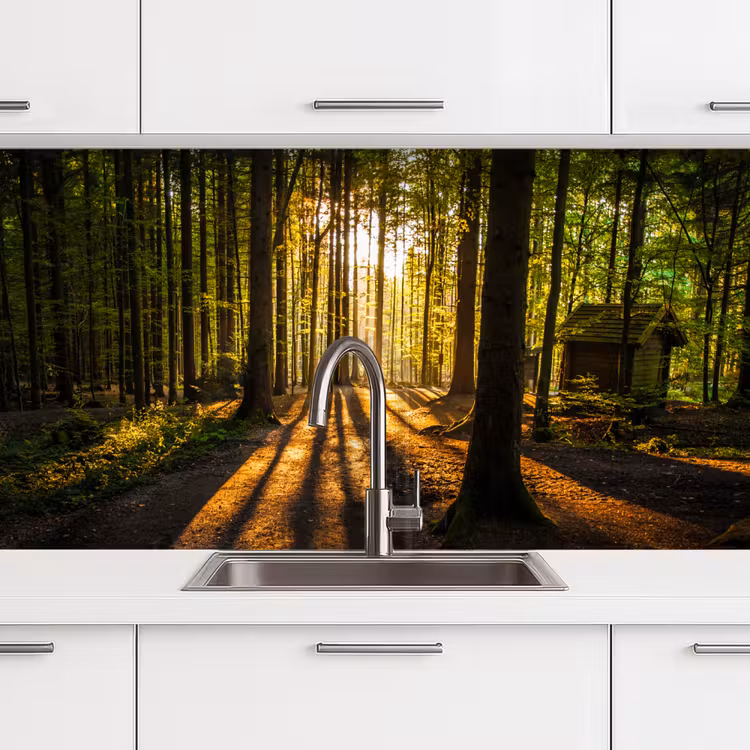 Zon - Bomen - Bos - Landschap - Natuur keuken achterwand sample klein -zzzz3d_schuin