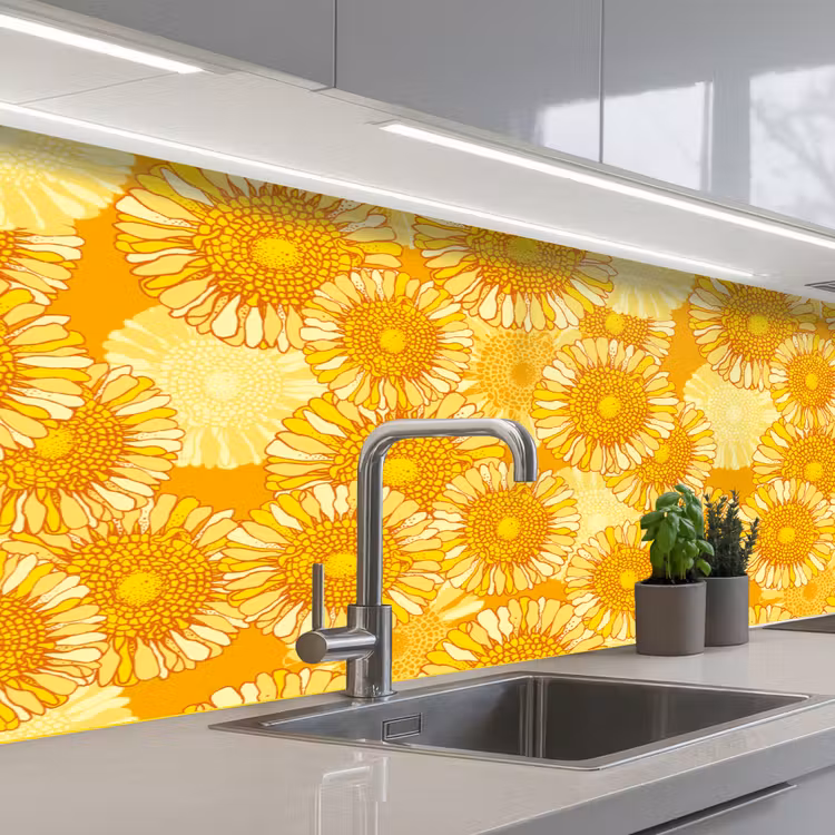 Zonnebloem - Zomer - Patronen - Bloemen keuken achterwand 2 middel 871 -3d_schuin