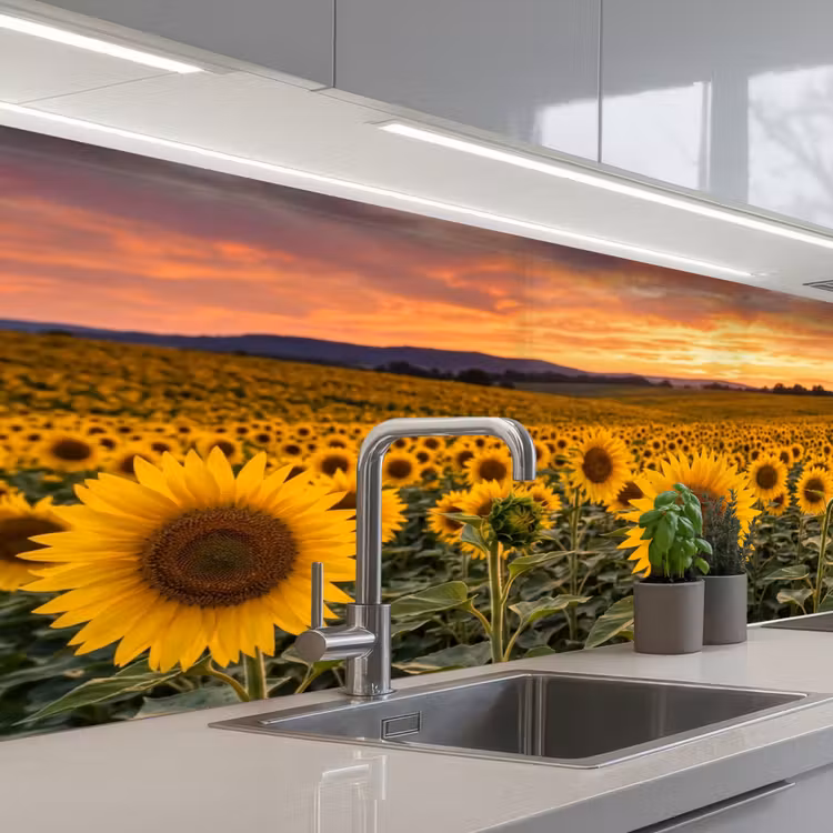Zonnebloemen - Heuvellandschap - Geel keuken achterwand 2 middel -3d_schuin