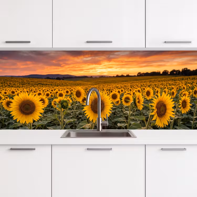 Zonnebloemen - Heuvellandschap - Geel keuken achterwand 2 middel -3d
