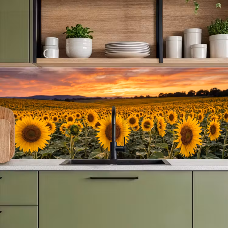 Zonnebloemen - Heuvellandschap - Geel keuken achterwand 2 middel -sfeer3