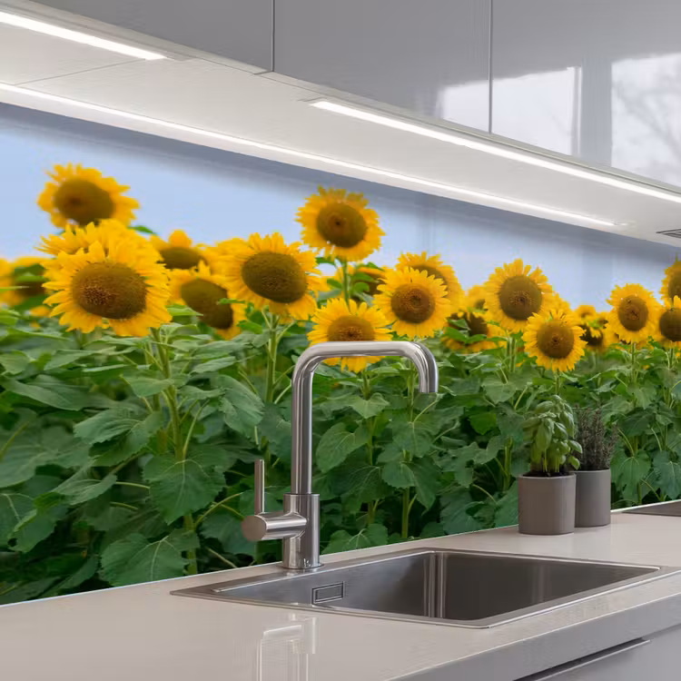 Zonnebloemen - Geel - Natuur keuken achterwand 2 middel -3d_schuin