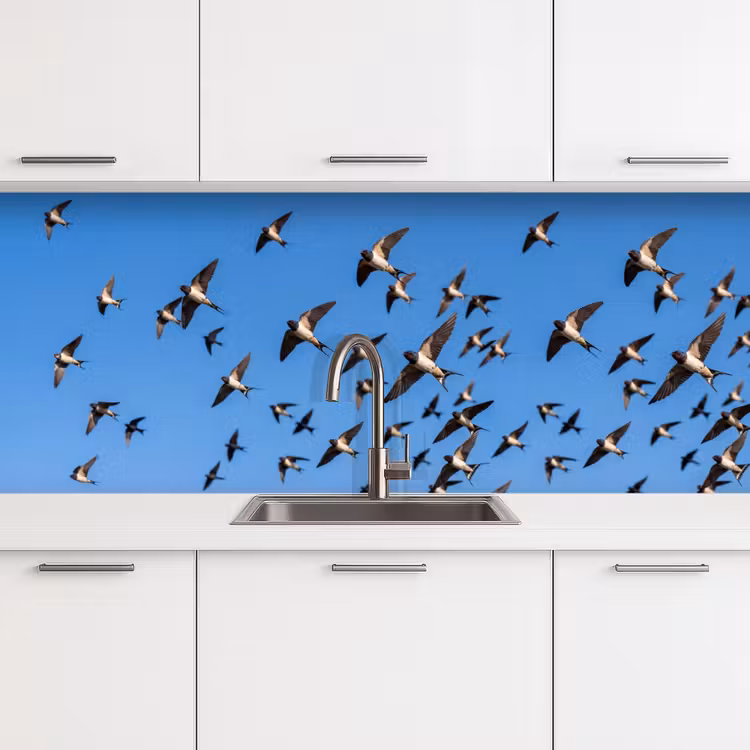 Zwaluwen - Vliegen - Blauw keuken achterwand 2 middel -3d