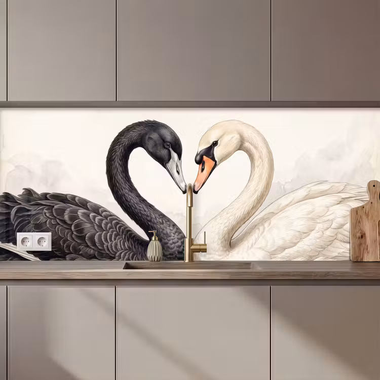 Zwanen - Hartvorm - Dieren keuken achterwand 2 middel zz_3dshopping