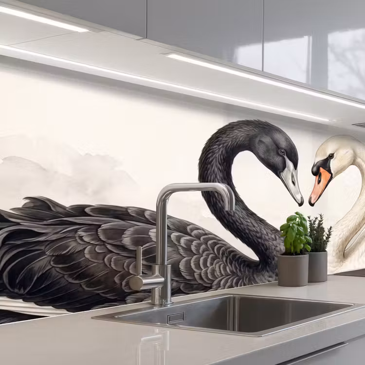 Zwanen - Hartvorm - Dieren keuken achterwand 2 middel -3d_schuin