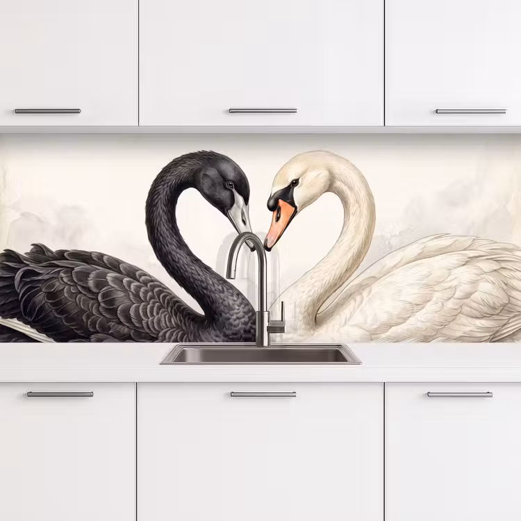 Zwanen - Hartvorm - Dieren keuken achterwand 2 middel -3d