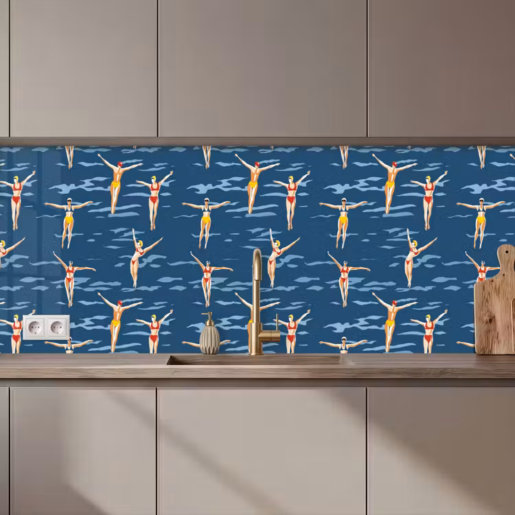 Zwemsters- Retro - Blauw keuken achterwand 2 middel 871 zz_3dshopping