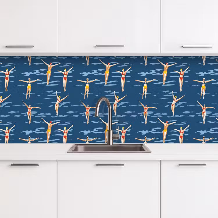 Zwemsters- Retro - Blauw keuken achterwand 2 middel 871 -3d