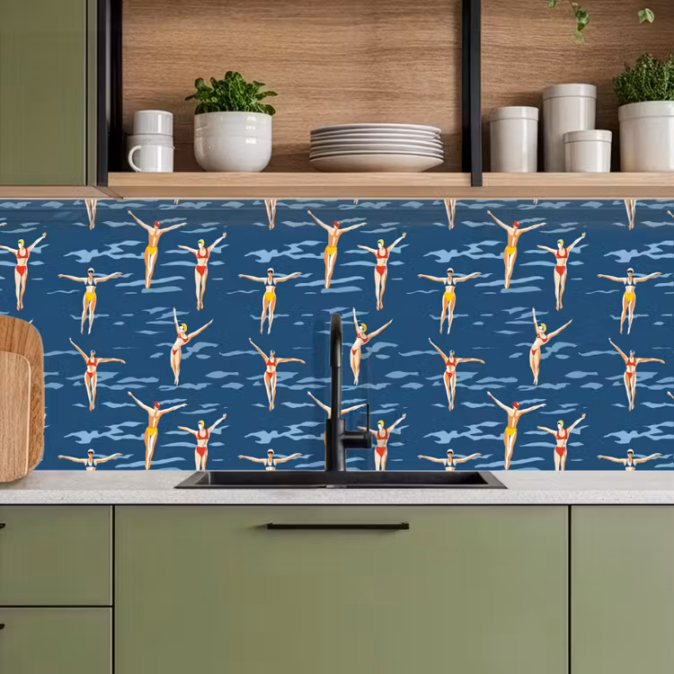 Zwemsters- Retro - Blauw keuken achterwand 2 middel 871 -sfeer3