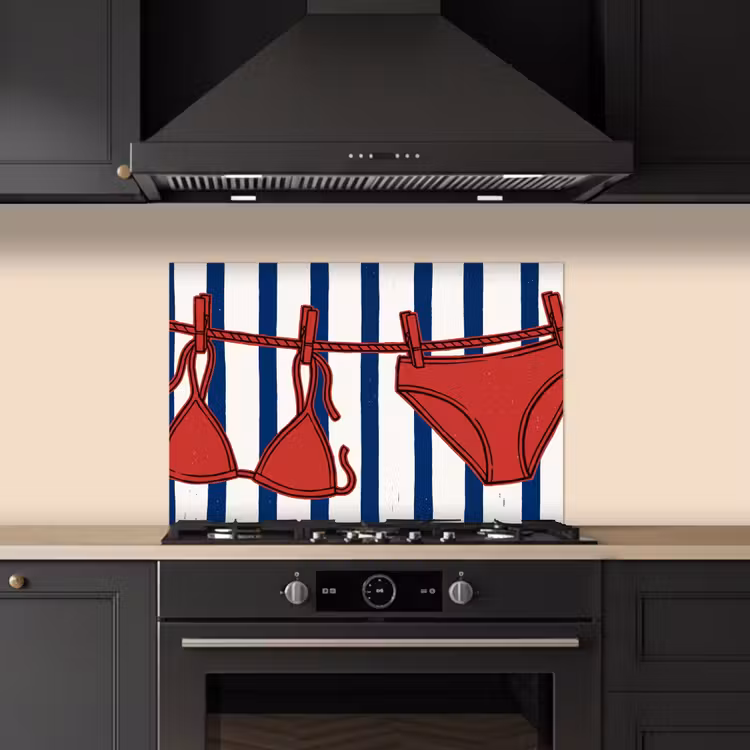 Badkleding - Waslijn - Zomer - Illustratie - Rood keuken achterwand spatscherm klein -sfeer1