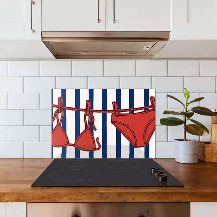 Badkleding - Waslijn - Zomer - Illustratie - Rood keuken achterwand spatscherm klein -sfeer2