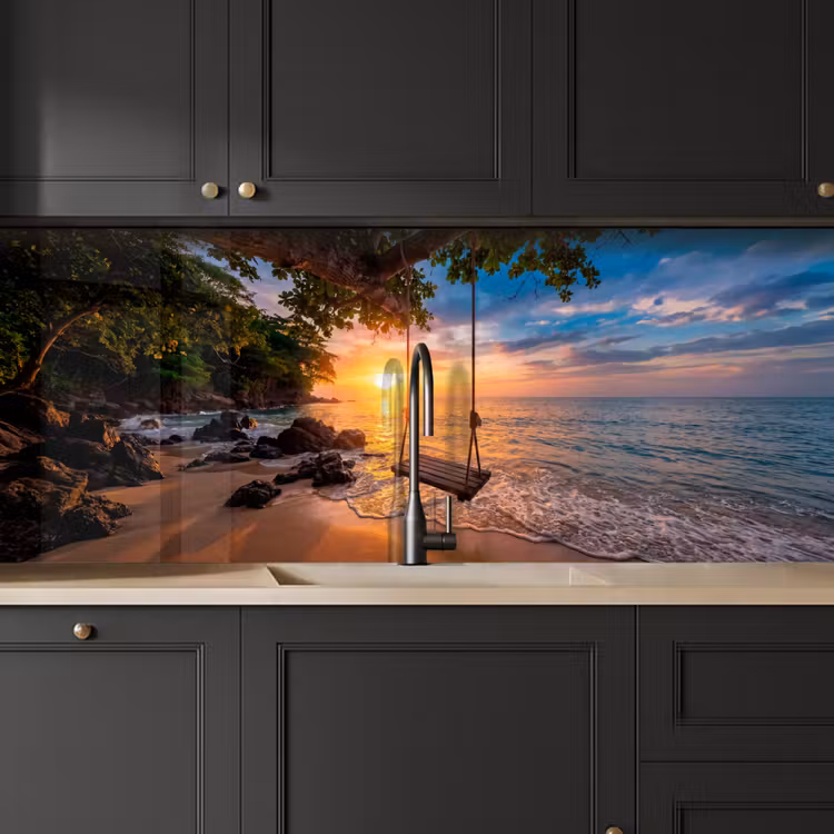 Schommel - Strand - Zonsondergang - Natuur - Oranje keuken achterwand 2 middel -sfeer1