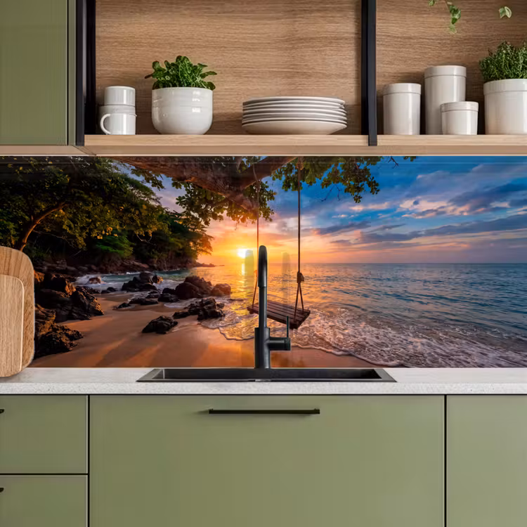 Schommel - Strand - Zonsondergang - Natuur - Oranje keuken achterwand 2 middel -sfeer3