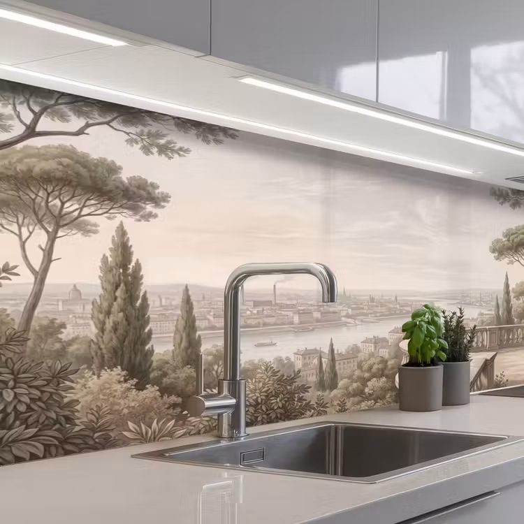 Terras - Stad - Uitzicht - Rivier keuken achterwand 2 middel -3d_schuin