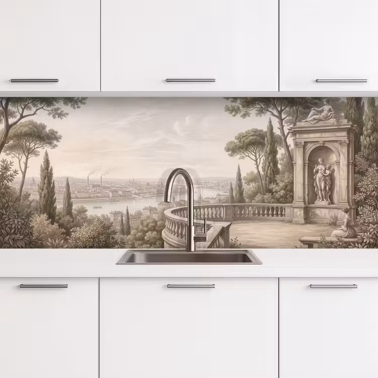 Terras - Stad - Uitzicht - Rivier keuken achterwand 2 middel -3d