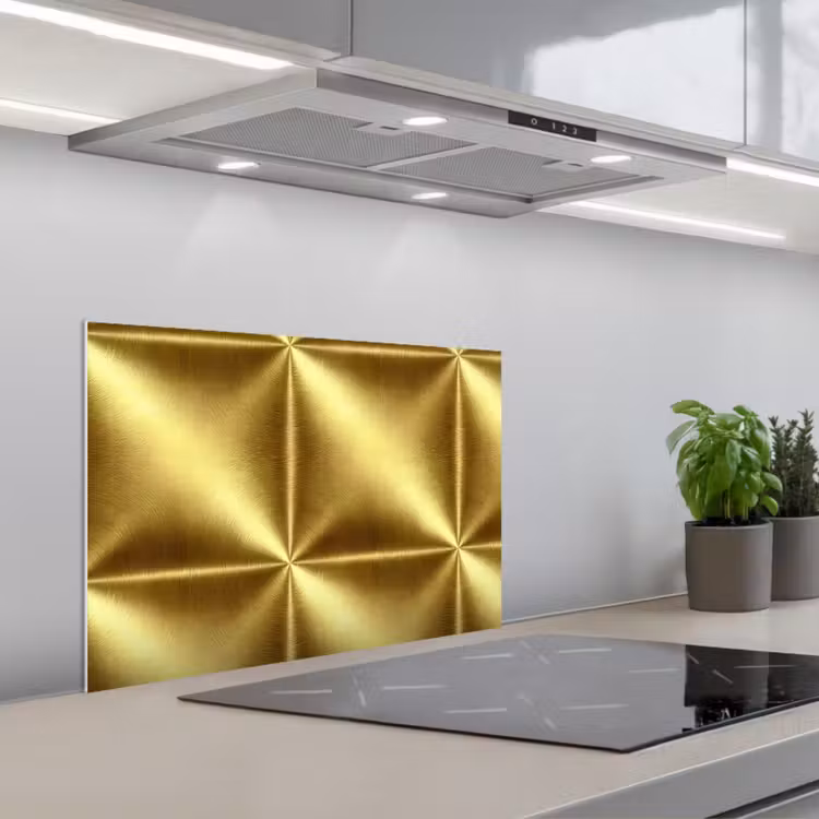 Textuur - Geborsteld Goud - Industrieel - Metallic keuken achterwand spatscherm klein 900 -3d_schuin