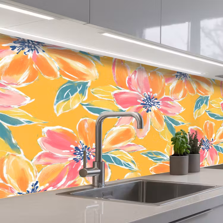 Textuur - Bloemen - Kleurrijk keuken achterwand 2 middel 871 -3d_schuin