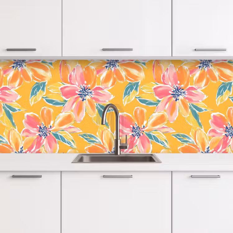 Textuur - Bloemen - Kleurrijk keuken achterwand 2 middel 871 -3d