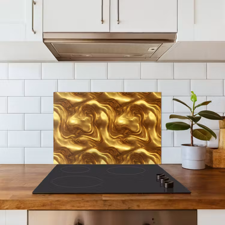 Textuur - Vloeibaar - Organisch - Goud keuken achterwand spatscherm klein 900 -sfeer2