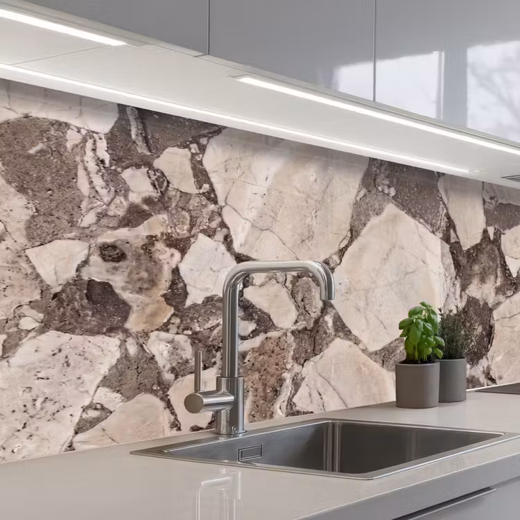 Textuur - Marmer - Abstract - Beige - Bruin keuken achterwand 2 middel -3d_schuin
