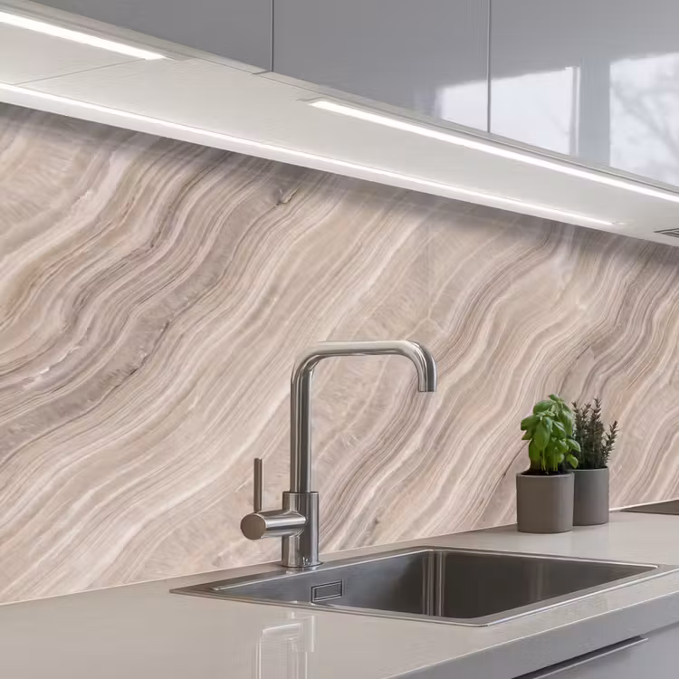Textuur - Golvend - Abstract - Modern - Beige keuken achterwand 2 middel -3d_schuin