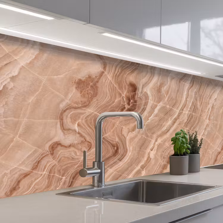 Textuur - Golvend - Abstract - Warm - Bruin keuken achterwand 2 middel -3d_schuin